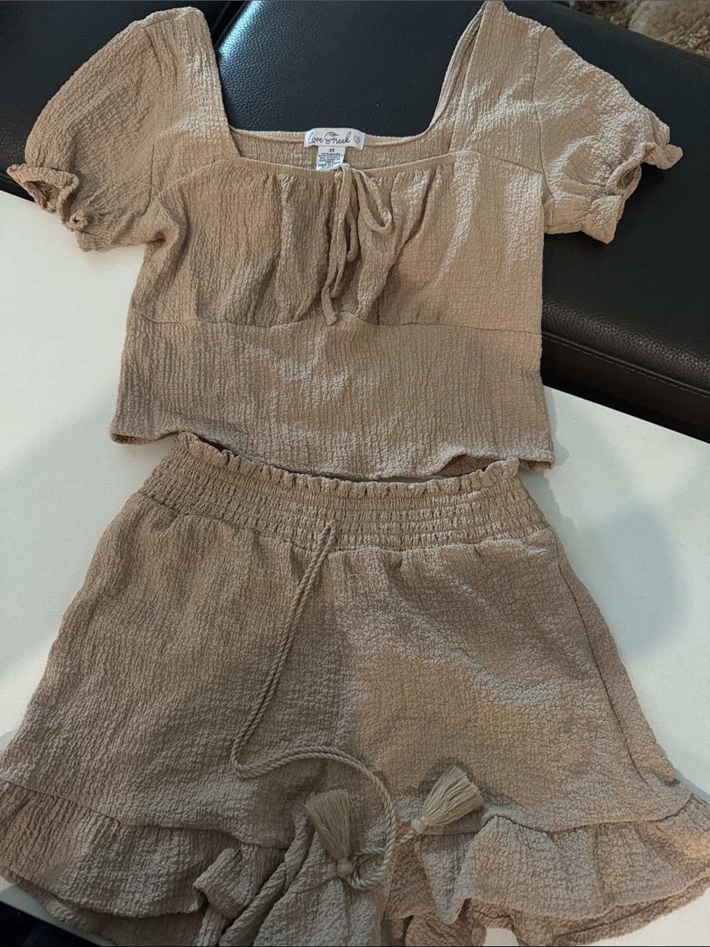 Love Streak Taupe Crinkle Two-Piece short Set